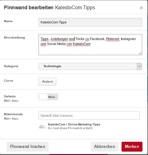Boardcover ändern auf Pinterest