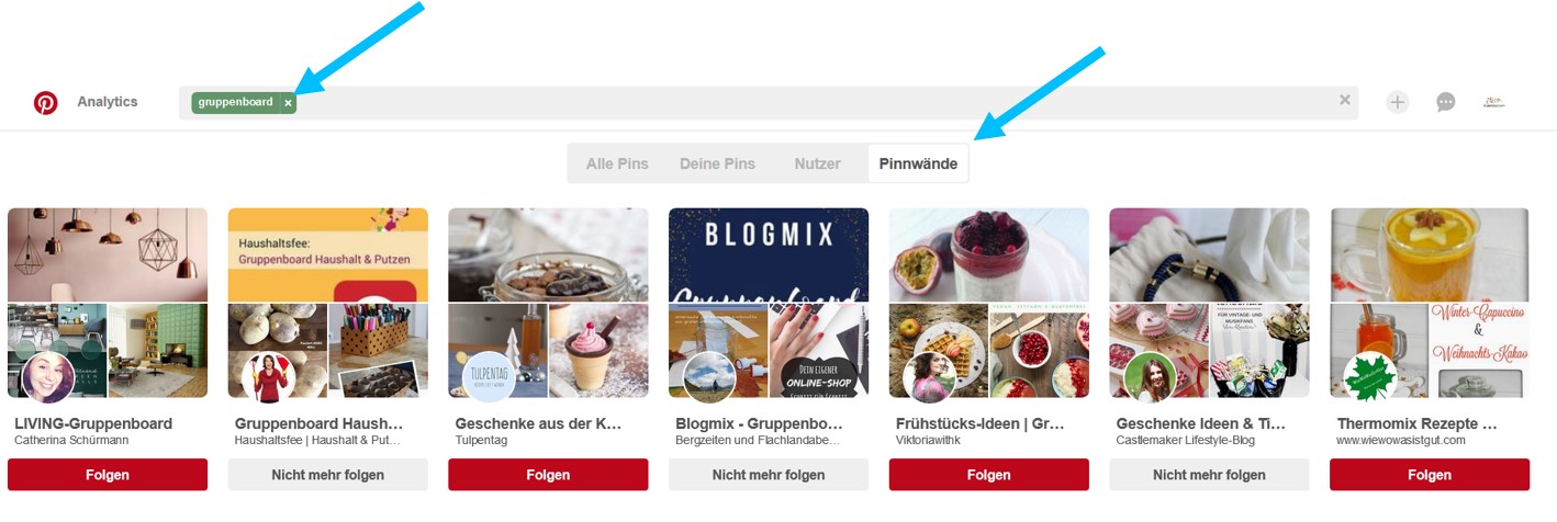 Gruppenboards finden